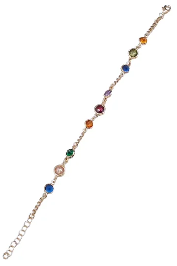 Pulseira prata 925‰ dourada oito zircónias coloridas ovais engaste rodeado fecho mosquetão extensão MVPL22