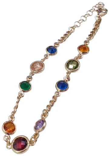 Close up zircónias coloridas ovais engaste rodeado pulseira prata dourada MVPL22 multicolor